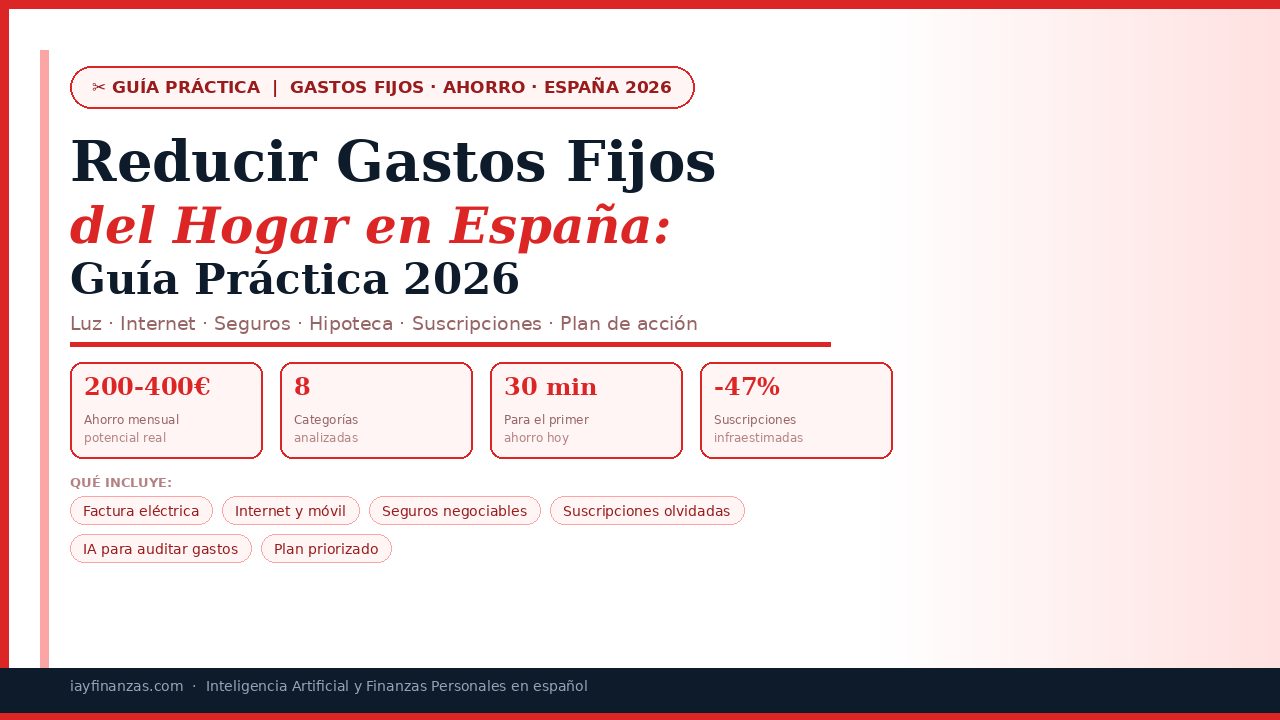 Reducir gastos fijos hogar España 2026 luz internet seguros suscripciones ahorro
