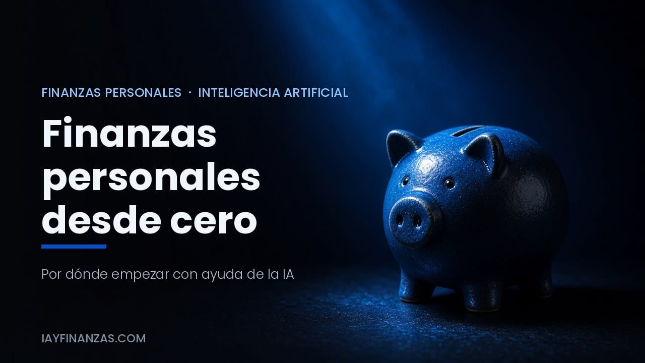 Hucha de cerámica azul iluminada por un haz de luz, sobre cómo empezar con las finanzas personales usando inteligencia artificial
