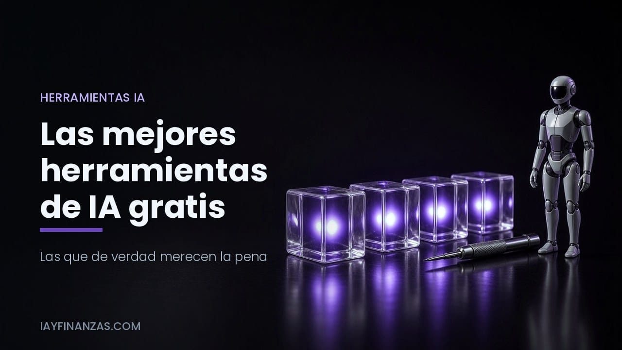 Cubos de luz y un robot que ilustran las mejores herramientas de inteligencia artificial gratuitas