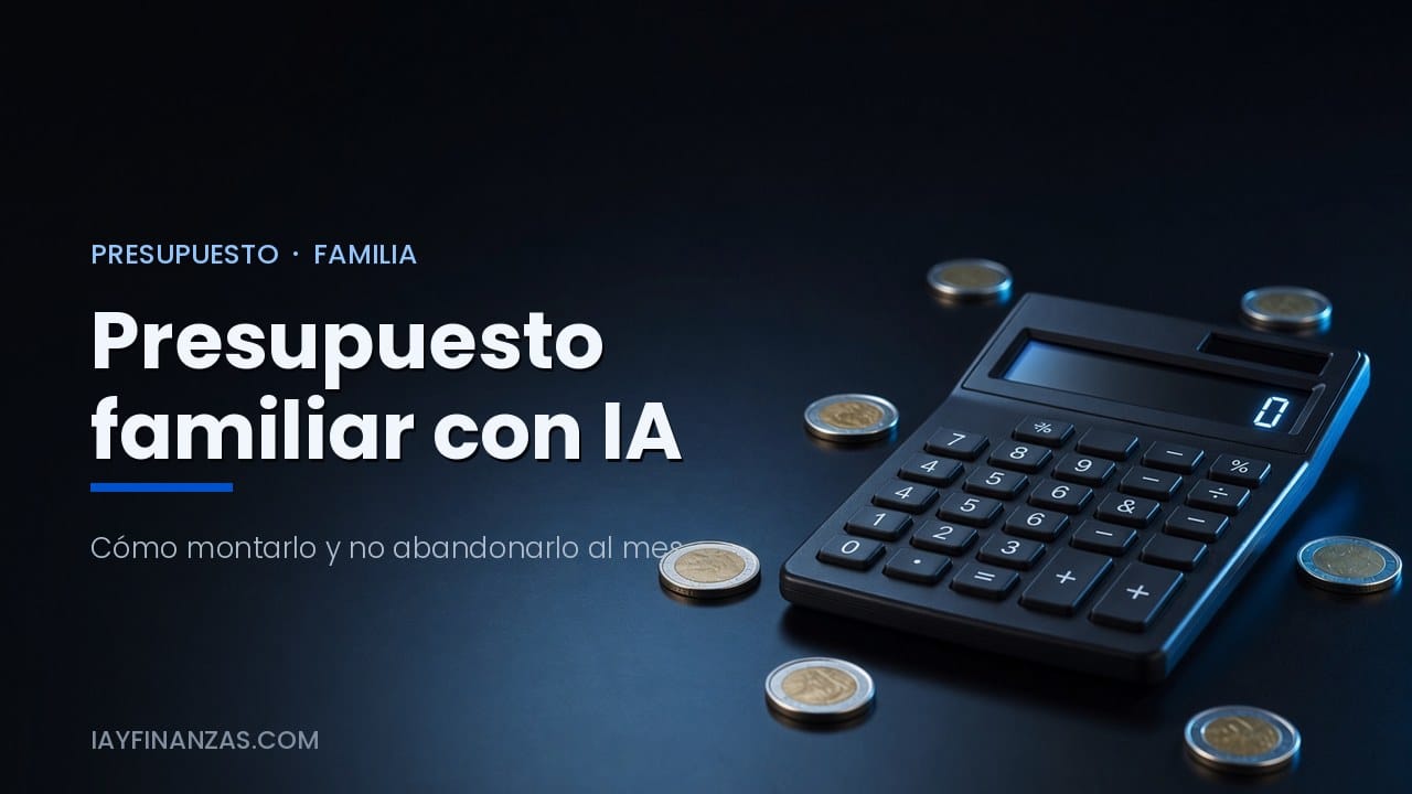 Calculadora y monedas de euro que ilustran cómo hacer un presupuesto familiar con inteligencia artificial