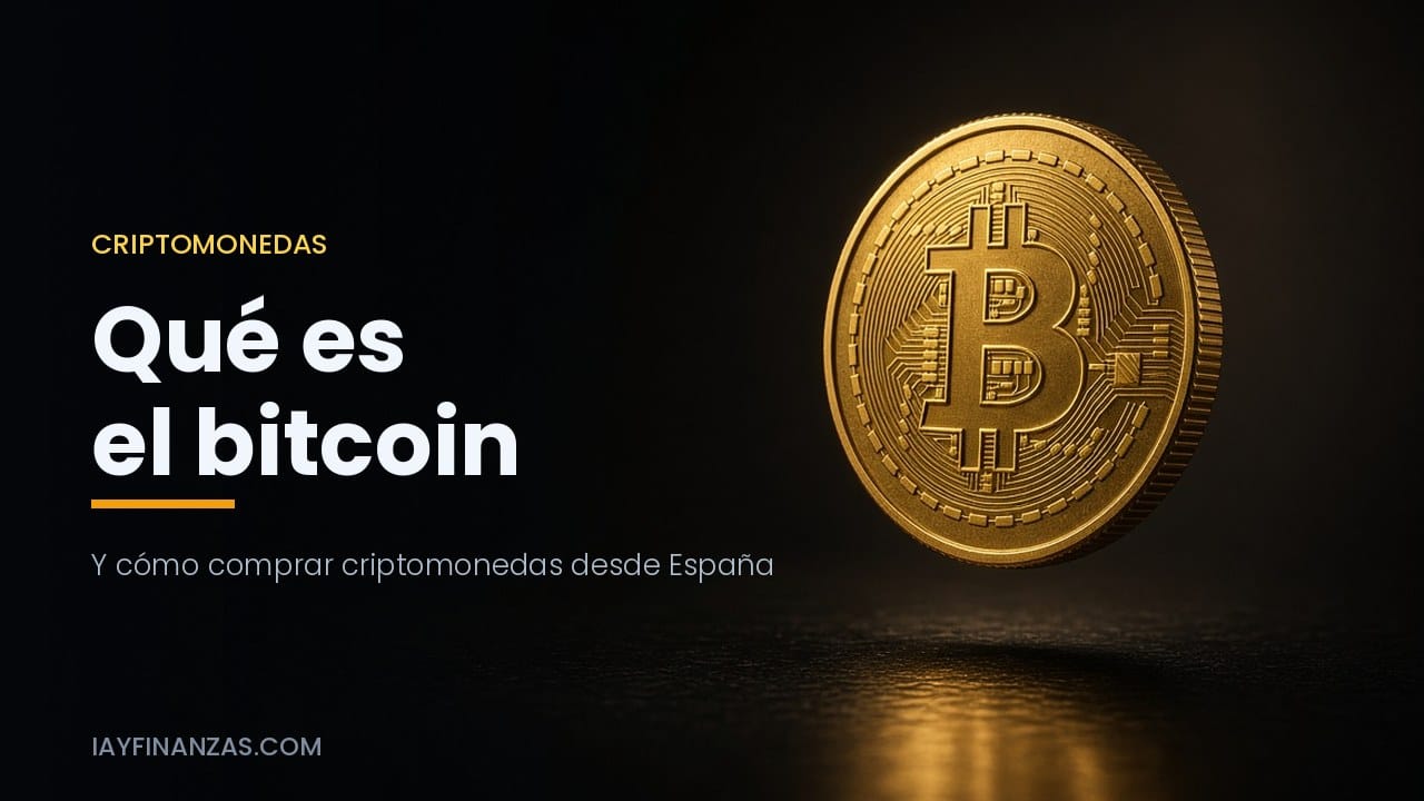 Moneda de bitcoin dorada flotando sobre fondo oscuro, que ilustra qué es el bitcoin y cómo comprar criptomonedas desde España