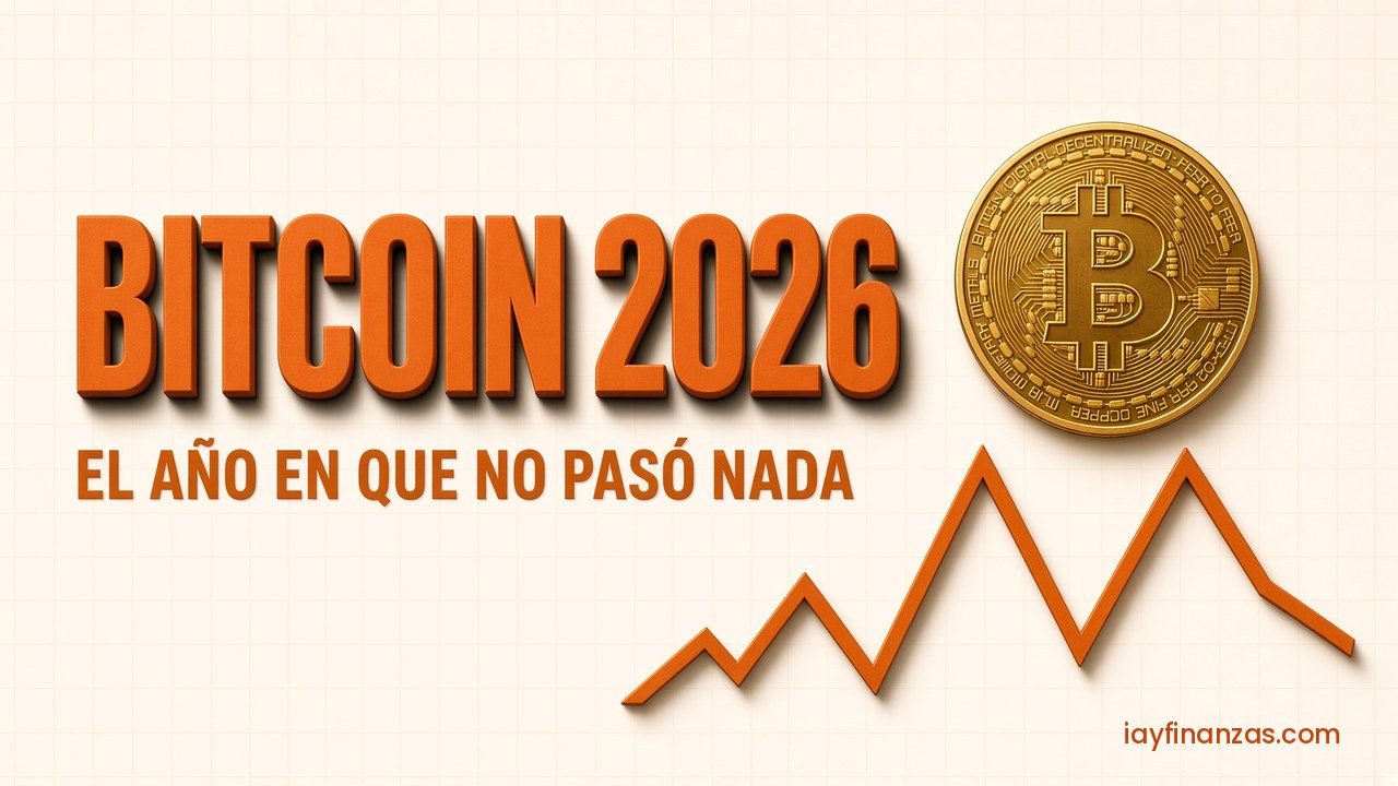 Moneda de bitcoin junto a un gráfico de precio descendente: qué pasó con el bitcoin en España en 2026.