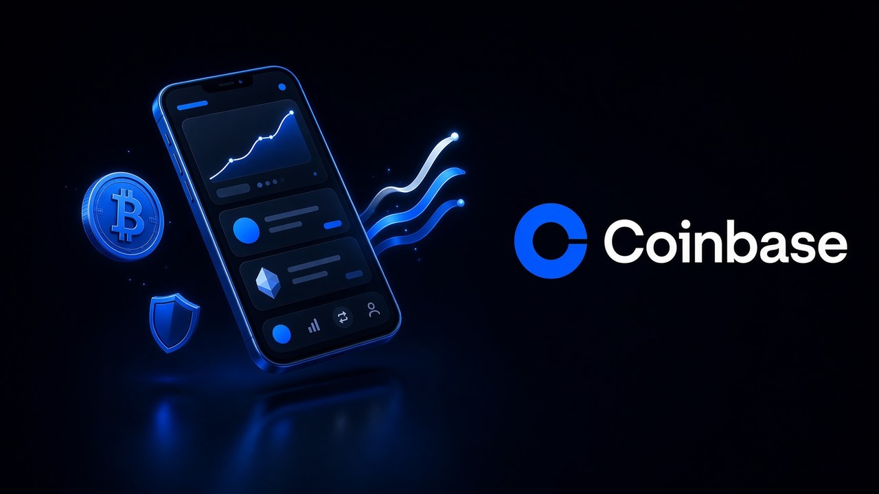 Aplicación de Coinbase en un móvil con gráficos y símbolos de criptomonedas: cómo funciona Coinbase en España.