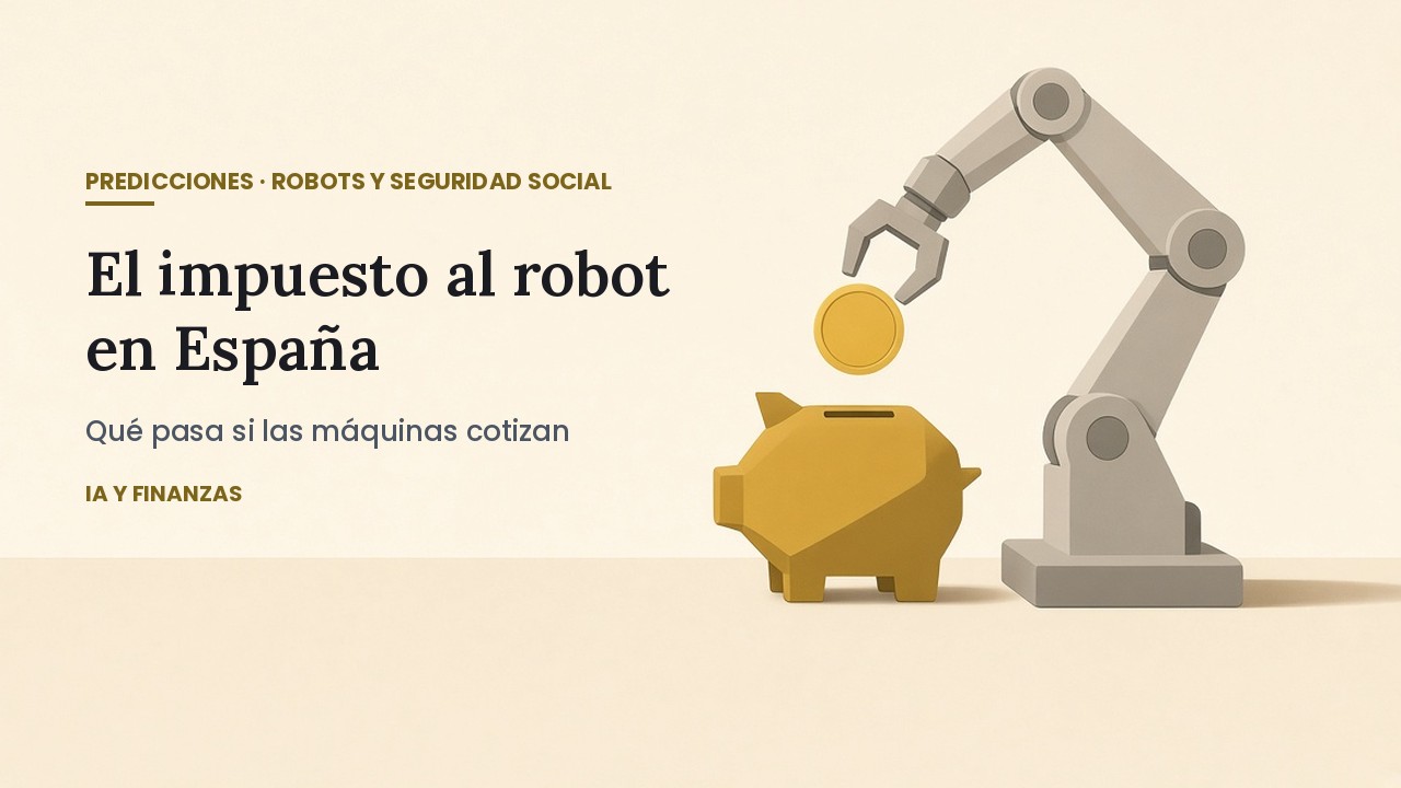 Brazo robótico echando una moneda en una hucha, el impuesto al robot en España