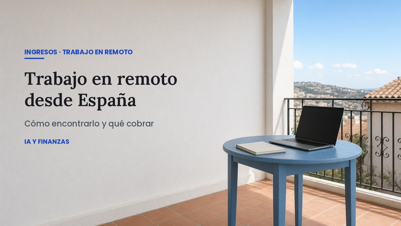 Portátil sobre una mesa en una terraza soleada, trabajo en remoto desde España